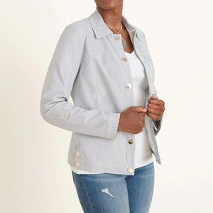 Chico's Striped Bi-Stretch Jacket Blue and White 3P